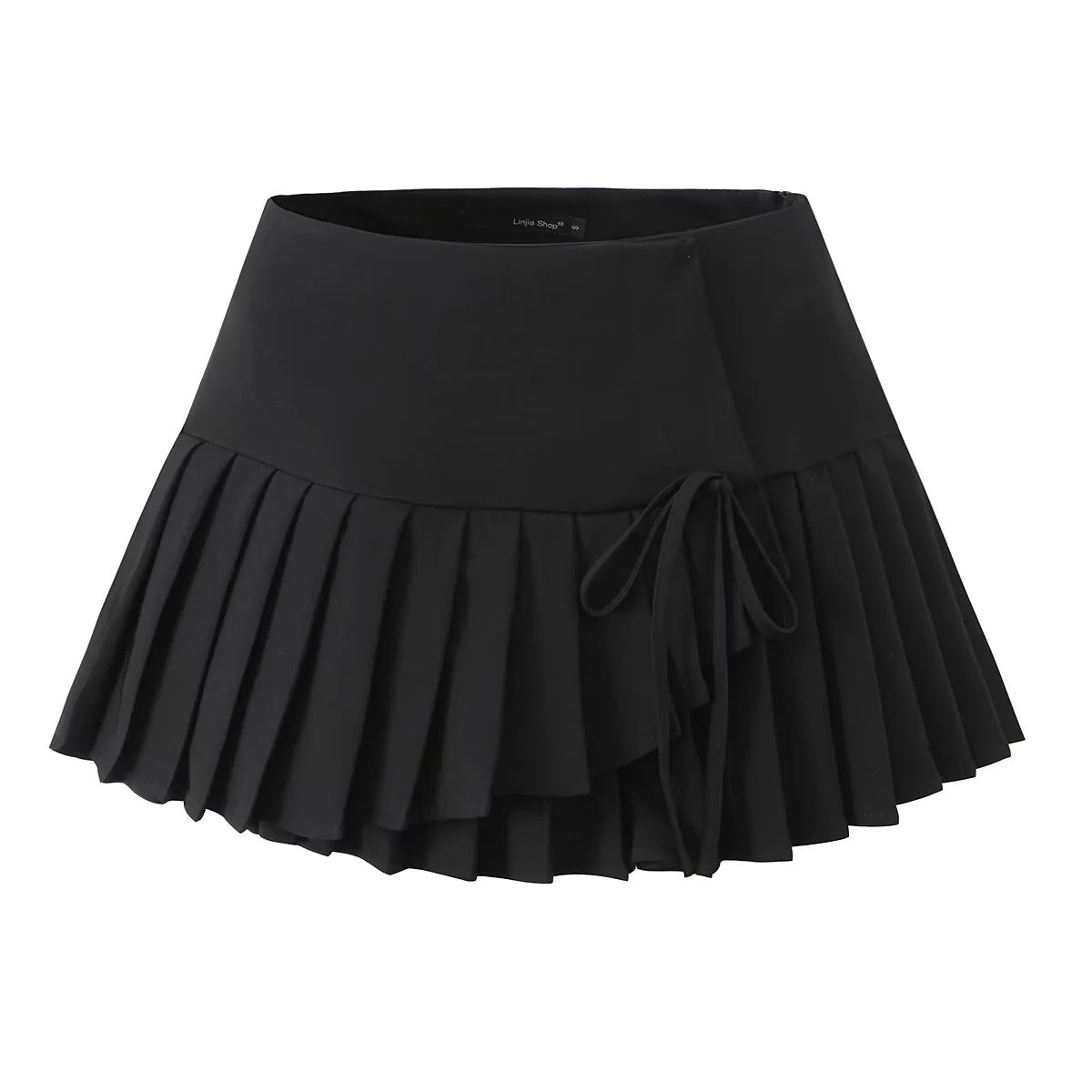 Irregular lace up pleated short skirt